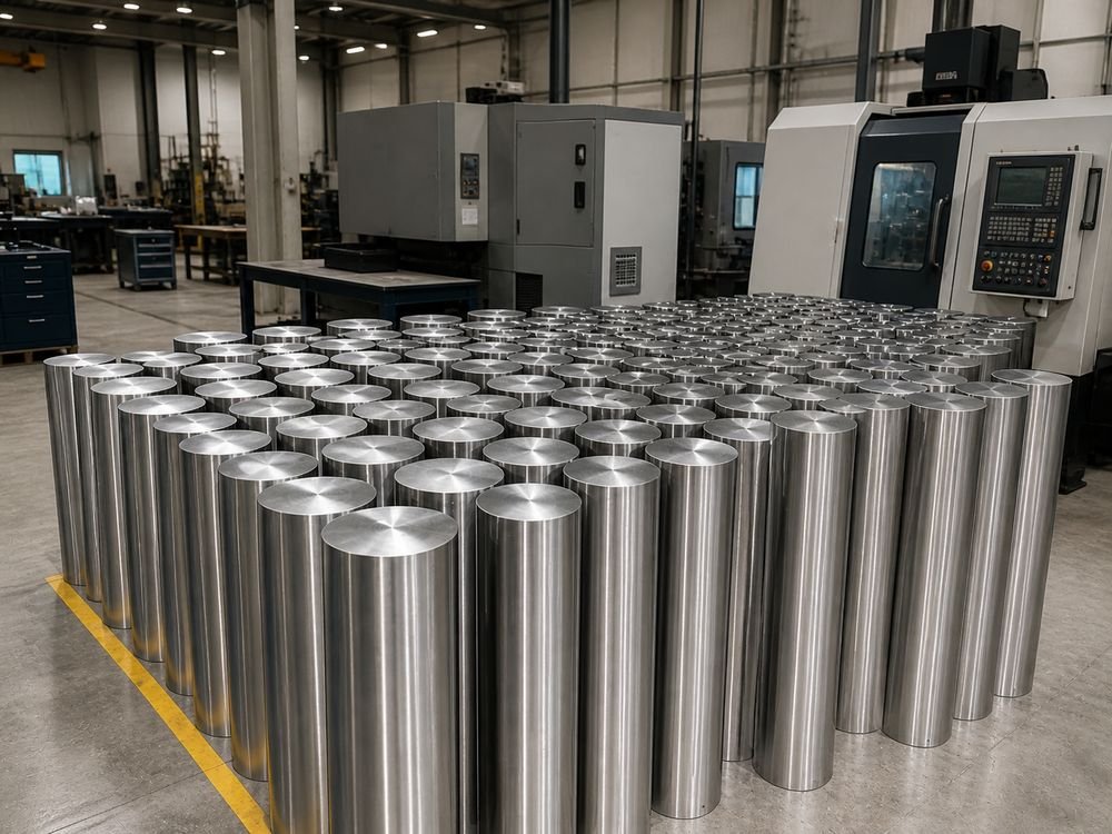 Machined components in the workshop