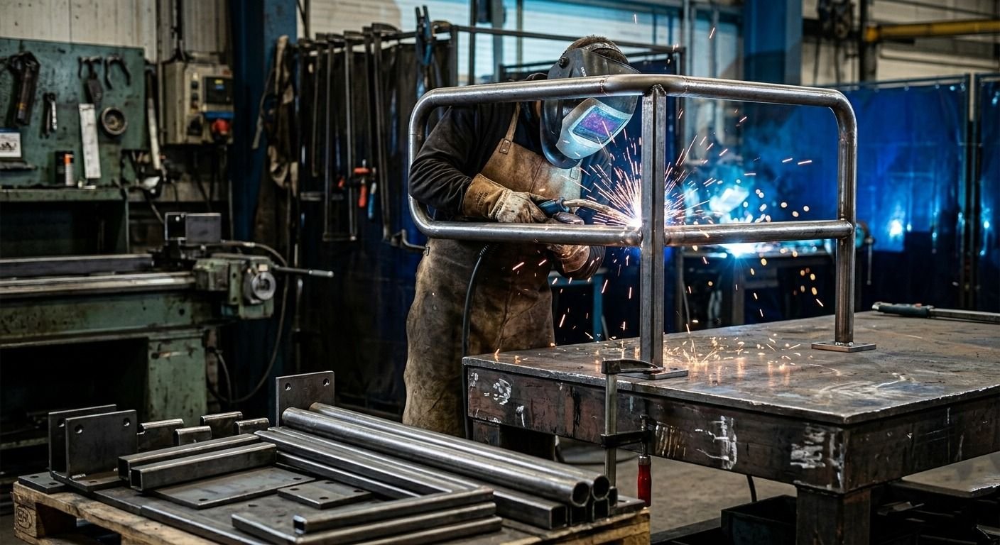 Welding a handrail in the workshop