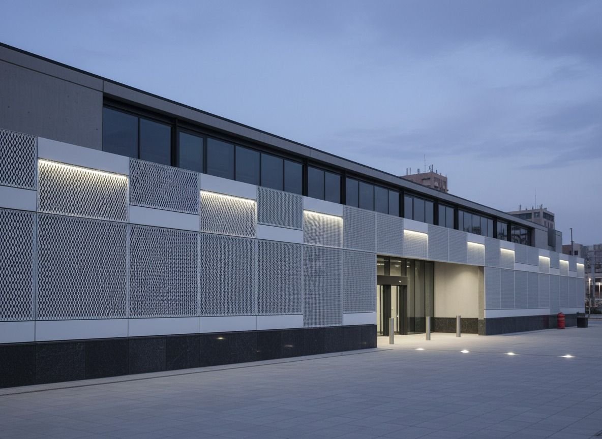 Perforated panel facade with lighting