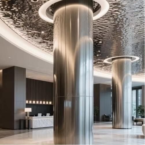Water ripple stainless ceiling with clad columns