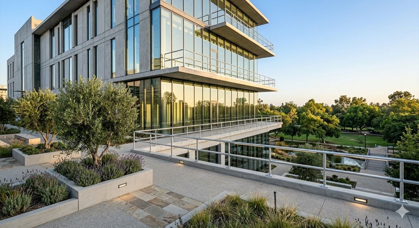 Terrace balustrades on an office building