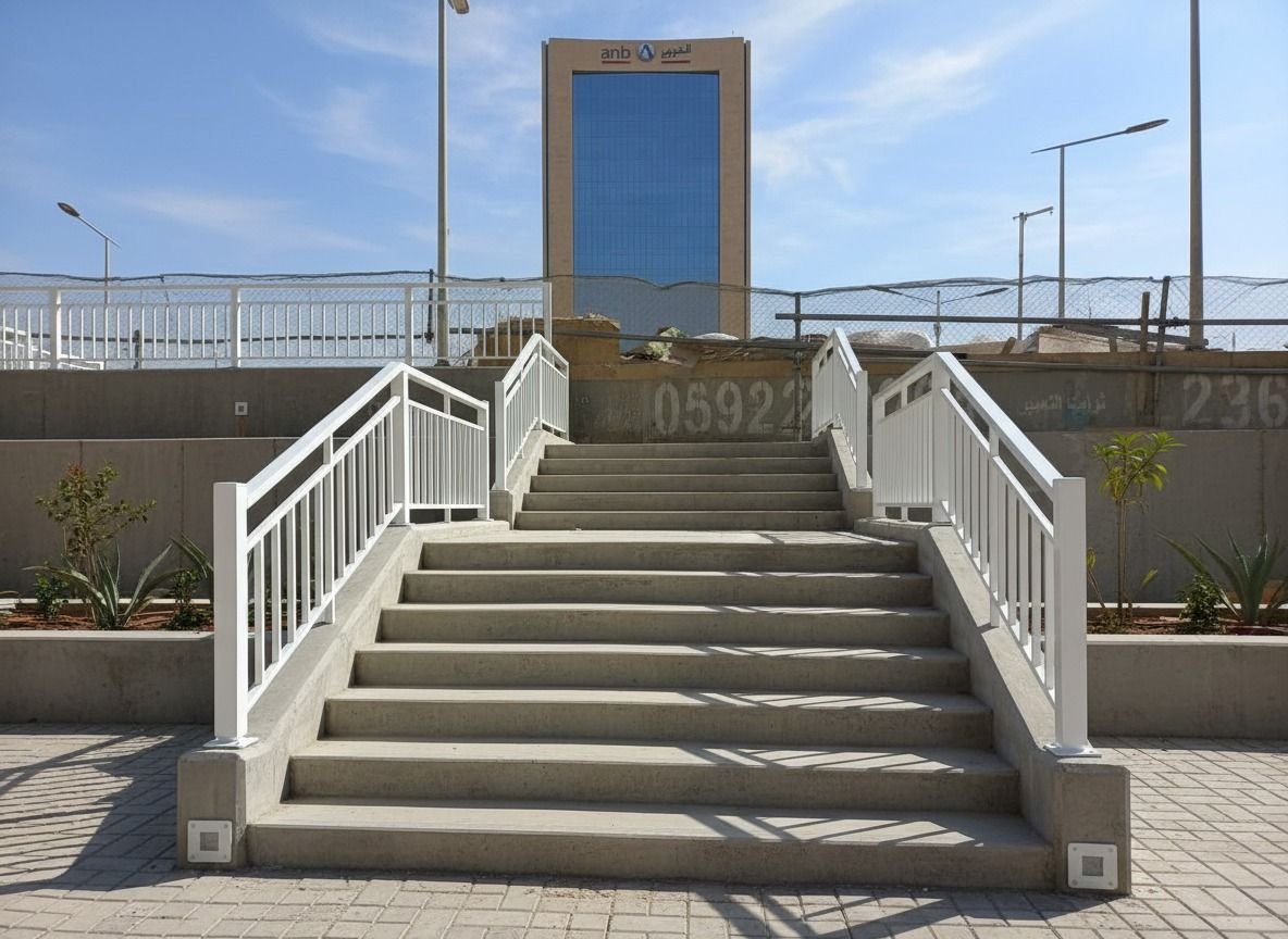 Stair railings at an entrance